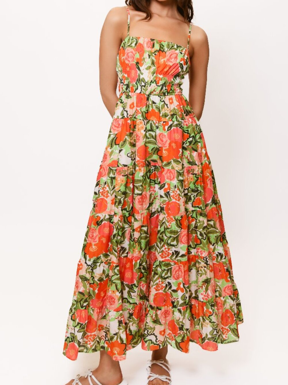 Hutch Floral Maxi Hutton Sundress with Smocked Waist and Tiers Size Small